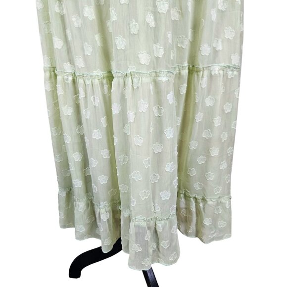 BTBFM Womens Small Summer Boho Floral Green Maxi Dress Ruffle Hem Flowy Casual - Picture 13 of 13